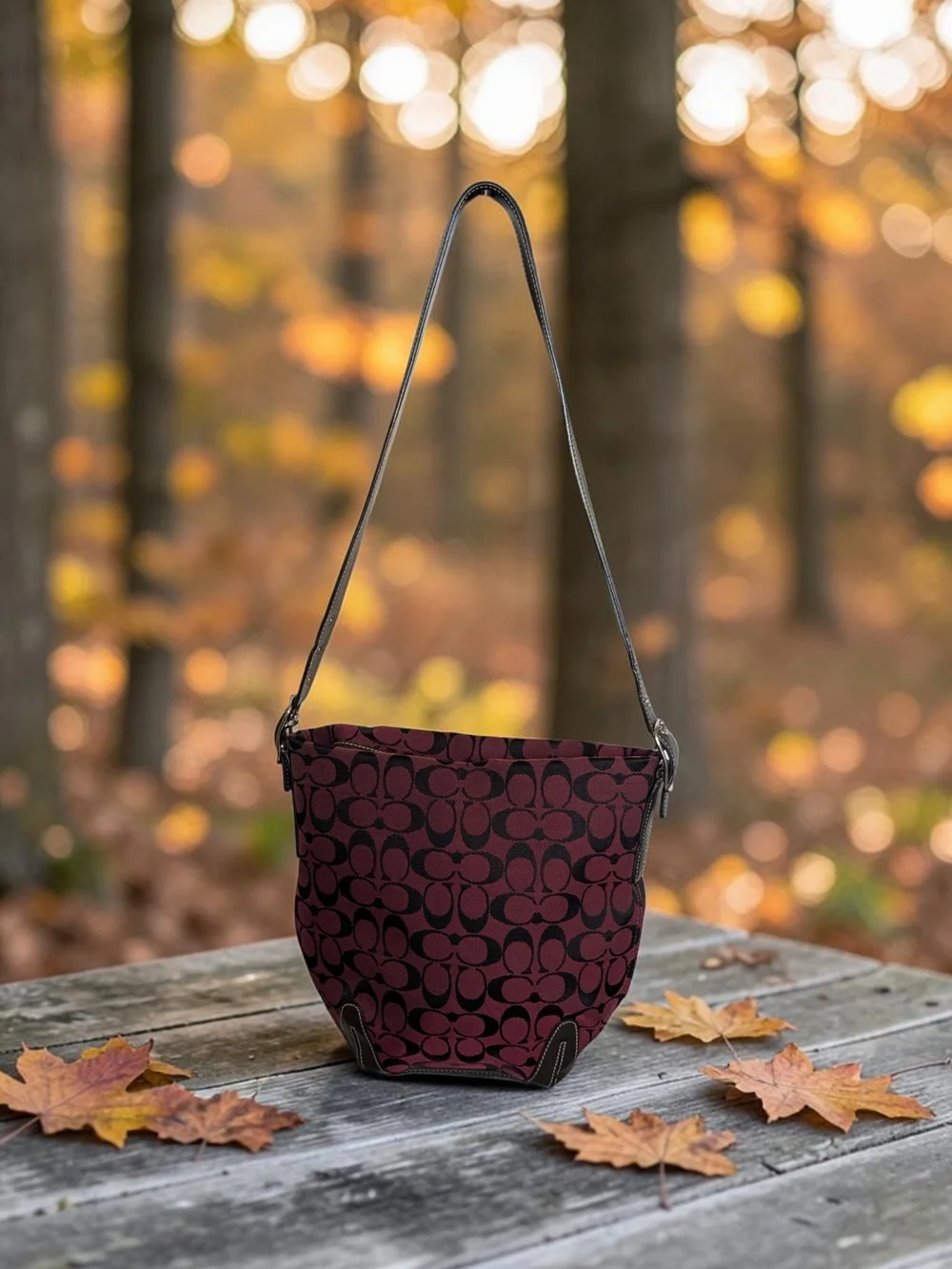 Coach Cherry Coke Burgundy Signature Jacquard Shoulder Bag Y2K 🍁 (6076)